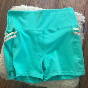 NWT Marika Women's Athletic Shorts Teal Colorful Pockets Size Large